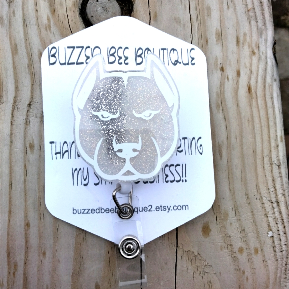 Pitbull head retractable name badge reel ID holder